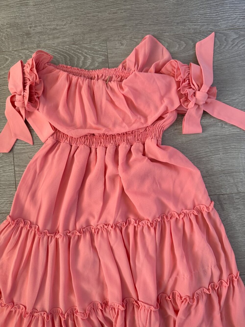 MISA Los Angeles Coral Pink Off Shoulder Tiered Ruffle Maxi Dress XS - Picture 8 of 9